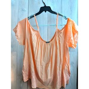 Torrid Plus Size 4 4X Peach Off Shoulder Embroidered Eyelet Blouse Top Sequins